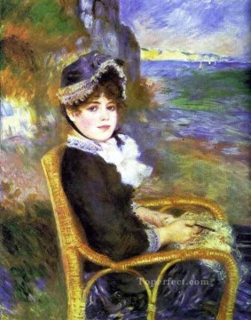 three women at the table by the lamp Painting - by the seashore Pierre Auguste Renoir